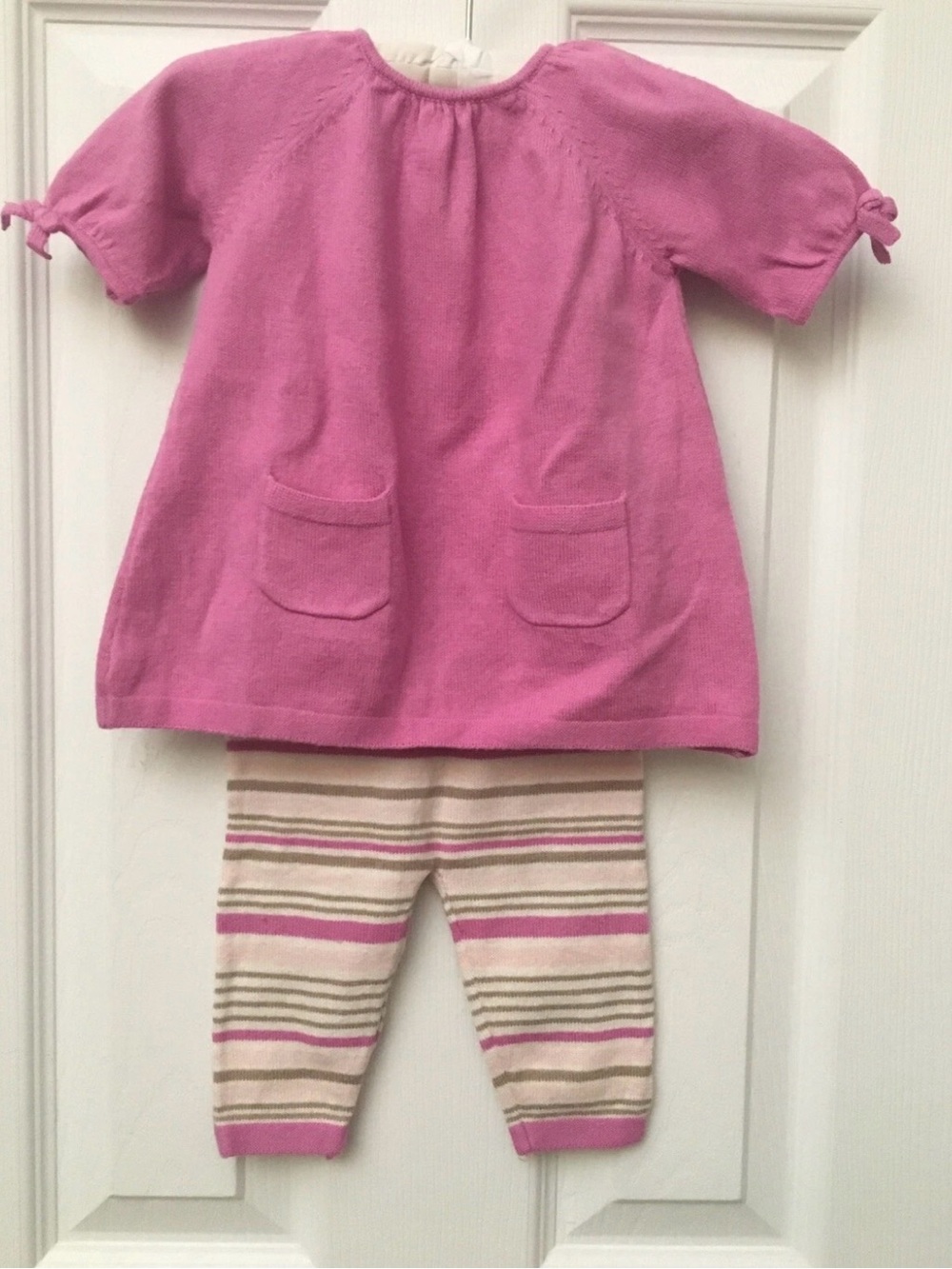 Angel Dear Sweater Knit Top and Pants 3 Months Pink Fuchsia Stripes Pockets